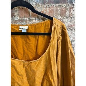 AVA & VIV Pumpkin Burnt Orange 100% Cotton Scoop Neck 3/4 Puff Sleeve Knee-lengt